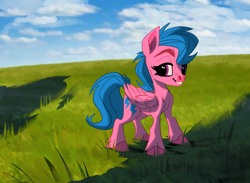 Size: 3000x2195 | Tagged: safe, artist:wreckham, firefly, pegasus, pony, g1, colored hooves, female, field, grass, high res, looking at you, mare, sky, solo, unshorn fetlocks