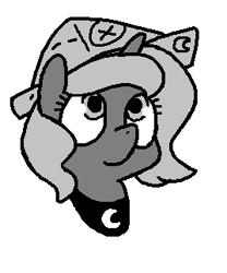 Size: 268x322 | Tagged: safe, artist:sp, princess luna, pony, banned from equestria daily, moonstuck, g4, cartographer's cap, female, filly, grayscale, hat, monochrome, simple background, solo, style emulation, white background, woona, younger
