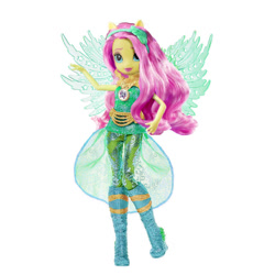 Size: 1000x1000 | Tagged: safe, artist:gihhbloonde, fluttershy, equestria girls, g4, clothes, customized toy, dress, irl, photo, ponied up, simple background, smiling, solo, toy, white background, wings