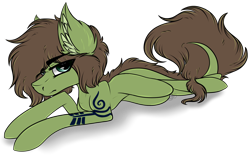Size: 2368x1480 | Tagged: safe, artist:beamybutt, oc, oc only, earth pony, pony, ear fluff, earth pony oc, leonine tail, looking at you, lying down, male, prone, simple background, solo, stallion, tail, tattoo, transparent background