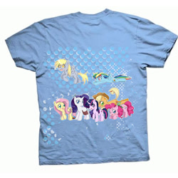 Size: 1000x1000 | Tagged: safe, artist:stalemeat, applejack, derpy hooves, fluttershy, gummy, pinkie pie, rainbow dash, rarity, twilight sparkle, alligator, earth pony, pegasus, pony, unicorn, g4, bucking, clothes, female, flying, hat, mane six, open mouth, shirt, smiling, t-shirt, unicorn twilight, wings