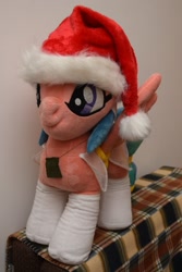 Size: 971x1457 | Tagged: safe, somnambula, pegasus, pony, g4, christmas, egyptian, egyptian headdress, egyptian pony, hat, holiday, irl, photo, plushie, poland, santa hat, solo