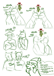 Size: 2893x4092 | Tagged: safe, artist:royvdhel-art, oc, oc only, pony, anthro, anthro with ponies, christmas, clothes, commission, crossed arms, hat, holiday, kissing, mistletoe, oc x oc, santa hat, shipping, your character here