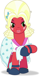 Size: 2500x4823 | Tagged: safe, artist:frownfactory, big macintosh, earth pony, pony, brotherhooves social, g4, season 5, bloomers, bow, bowtie, clothes, crossdressing, dress, handkerchief, hoof shoes, lipstick, makeup, male, orchard blossom, simple background, skirt, solo, stallion, transparent background, vector, wig