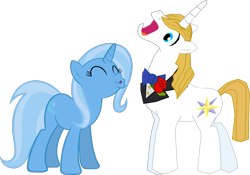 Size: 1595x1114 | Tagged: safe, artist:datnaro, artist:oceanrailroader, edit, prince blueblood, trixie, pony, unicorn, g4, female, imminent kissing, kissing, male, mare, ship:bluetrix, shipping, simple background, stallion, straight, transparent background, vector