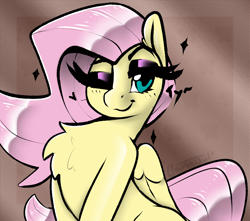 Size: 2248x1984 | Tagged: safe, artist:llametsul, fluttershy, pegasus, pony, g4, bust, chest fluff, eyeshadow, female, fluffy, looking at you, makeup, mare, one eye closed, solo, wink, winking at you