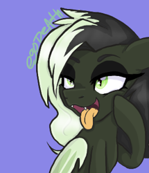 Size: 297x346 | Tagged: safe, artist:egodeath, oc, oc:ego death, bat pony, ahegao, bat pony oc, bat wings, fangs, open mouth, solo, tongue out, two toned mane, wings