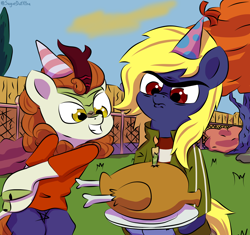 Size: 3000x2825 | Tagged: safe, artist:sugardotxtra, autumn blaze, oc, oc:naveen numbers, kirin, g4, birthday, ed edd n eddy, high res, little ed blue