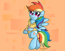 Size: 3776x2986 | Tagged: safe, artist:background basset, rainbow dash, pegasus, pony, g4, abstract background, clothes, female, floating, high res, hoodie, mare, solo, spread wings, wings