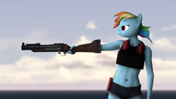 Size: 3840x2160 | Tagged: safe, artist:coolc, rainbow dash, anthro, g4, 3d, black lagoon, grenade launcher, gun, high res, m79, revy, solo, source filmmaker, weapon