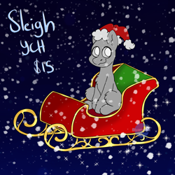 Size: 1440x1439 | Tagged: safe, artist:alleymutt, oc, oc only, pony, advertisement, christmas, commission, commission info, hat, hearth's warming, holiday, santa hat, sleigh, snow, solo, ych example, your character here