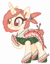 Size: 1140x1450 | Tagged: safe, artist:curiousmonarchy, oc, oc only, pony, shrimp, unicorn, belt, female, food, freckles, hoof shoes, mare, raised hoof, seaweed wrap, simple background, solo, sushi, sushi pony, white background