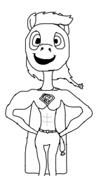 Size: 640x1136 | Tagged: safe, artist:php149, applejack, earth pony, anthro, g4, app-el, belt, cape, clothes, monochrome, superhero, supermare