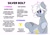 Size: 2064x1457 | Tagged: safe, artist:mochi_nation, oc, oc only, oc:silver bolt, earth pony, pony, engrish, female, mare, reference sheet, simple background, sitting, solo, white background