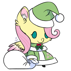 Size: 1804x1804 | Tagged: artist needed, source needed, safe, fluttershy, pegasus, pony, g4, christmas, clothes, costume, holiday, padoru, santa costume, simple background, solo, white background