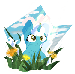 Size: 1280x1258 | Tagged: safe, artist:drylighting, oc, oc:fleurbelle, alicorn, dragonfly, insect, pony, alicorn oc, cloud, female, grass, horn, mare, simple background, sky, solo, transparent background, wings, yellow eyes