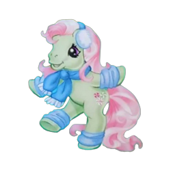 Size: 1503x1503 | Tagged: safe, minty, earth pony, pony, g3, official, advent calendar, background removed, bipedal, christmas, clothes, earmuffs, holiday, leg warmers, scarf, simple background, solo, standing, standing on two hooves, transparent background, winter