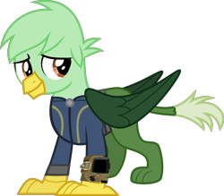 Size: 4565x4000 | Tagged: safe, artist:php170, oc, oc only, oc:gregory griffin, griffon, fallout equestria, absurd resolution, clothes, cute, fallout, griffon oc, happy, jumpsuit, male, pipboy, simple background, smiling, solo, tail, transparent background, vault suit, vector, wings