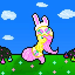 Size: 832x832 | Tagged: safe, artist:mariothepixelarter, fluttershy, pegasus, pony, g4, bunny ears, easter, easter egg, female, holiday, mare, pixel art, sitting, solo