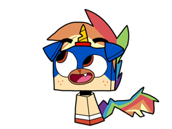 Size: 1024x768 | Tagged: safe, artist:chanyhuman, rainbow dash, g4.5, barely pony related, clothes, cosplay, costume, crossover, dressup, lego, puppycorn, rainbow blitz, reference, rule 63, simple background, solo, the lego movie 2: the second part, transparent background, unikitty!, vector, wig