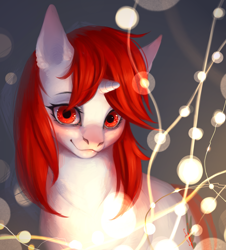 Size: 1900x2100 | Tagged: safe, artist:miurimau, oc, oc only, oc:waves, pony, unicorn, christmas, christmas lights, disguise, disguised changeling, holiday, lights, simple background, solo