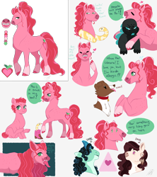 Size: 4000x4500 | Tagged: safe, artist:theartfox2468, winona, oc, oc:dove dreamcatcher, oc:jade gemstone, oc:valentine, dog, dracony, earth pony, hybrid, pony, snake, g4, absurd resolution, body freckles, boot, braces, coat markings, fangs, female, filly, floating heart, freckles, heart, interspecies offspring, long tongue, mare, offspring, parent:big macintosh, parent:fluttershy, parent:rarity, parent:spike, parents:fluttermac, parents:sparity, pet oc, simple background, slit pupils, socks (coat markings), there's a snake in my boot, tongue out, white background