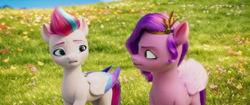 Size: 1920x804 | Tagged: safe, screencap, pipp petals, zipp storm, pegasus, pony, g5, my little pony: a new generation, spoiler:my little pony: a new generation, duo, female, mare, siblings, sisters