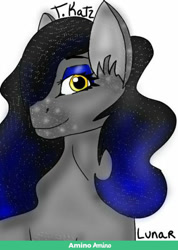 Size: 756x1064 | Tagged: safe, artist:teonnakatztkgs, oc, oc only, earth pony, pony, bust, earth pony oc, ethereal mane, female, makeup, mare, simple background, smiling, solo, starry mane, white background