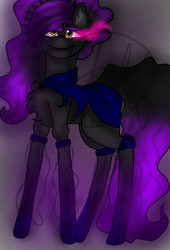Size: 796x1170 | Tagged: safe, artist:teonnakatztkgs, oc, oc only, pony, female, long legs, mare, nightmarified, smiling, solo, sombra eyes