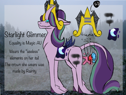 Size: 2048x1536 | Tagged: safe, artist:iizda, starlight glimmer, pony, unicorn, g4, bad end, crown, curved horn, equal cutie mark, female, hoof fluff, horn, implied princess luna, jewelry, leonine tail, mare, regalia, s5 starlight, solo, story included, tail, this will end in communism