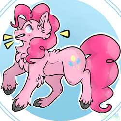Size: 1080x1080 | Tagged: safe, artist:delliumz, pinkie pie, earth pony, pony, g4, abstract background, chest fluff, cloven hooves, ear fluff, female, grin, mare, smiling, solo