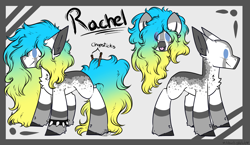 Size: 1730x1001 | Tagged: safe, artist:beamybutt, oc, oc only, oc:rachel, earth pony, pony, bald, base used, bust, ear fluff, earth pony oc, reference sheet, smiling, spiked wristband, wristband
