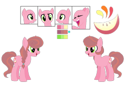 Size: 1020x678 | Tagged: safe, artist:teaneey, oc, oc only, earth pony, pony, bald, base used, earth pony oc, female, mare, offspring, parent:big macintosh, parent:sugar belle, parents:sugarmac, reference sheet, simple background, smiling, transparent background