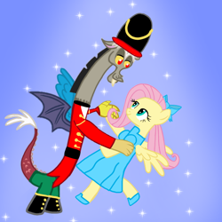 Size: 720x720 | Tagged: safe, artist:mlplary6, discord, fluttershy, draconequus, pegasus, pony, g4, bow, christmas, clothes, cosplay, costume, dress, female, holiday, male, ship:discoshy, shipping, straight, the nutcracker