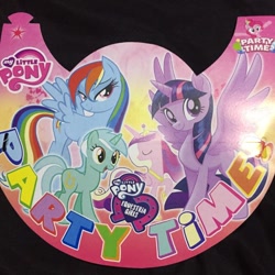 Size: 640x640 | Tagged: artist needed, safe, lyra heartstrings, pinkie pie, princess cadance, rainbow dash, twilight sparkle, alicorn, earth pony, pegasus, pony, unicorn, g4, bootleg, cowboy bebop at his computer, movie accurate, my little pony logo, twilight sparkle (alicorn), when you see it, you had one job