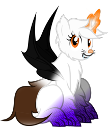 Size: 1307x1527 | Tagged: safe, artist:php178, artist:switchyswap, derpibooru exclusive, oc, oc only, oc:pure soul, bat pony, cat, draconequus, dragon, hybrid, pony, wolf, 2022 community collab, derpibooru community collaboration, .svg available, bat wings, changeling fangs, cheek fluff, chest fluff, claws, draconequus oc, ear fluff, fangs, female, fur, glowing, glowing horn, gradient legs, horn, leg fluff, looking at you, magic, magic aura, scales, simple background, sitting, smiling, smiling at you, solo, svg, tail, transparent background, vector, whiskers, wings