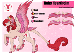 Size: 1024x725 | Tagged: safe, artist:oneiria-fylakas, oc, oc only, oc:ruby heartheim, crystal pegasus, crystal pony, pegasus, pony, female, hoers, mare, reference sheet, solo