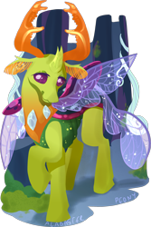 Size: 1598x2390 | Tagged: safe, alternate version, artist:alabasterpeony, thorax, changedling, changeling, g4, commission, king thorax, male, raised hoof, simple background, solo, transparent background