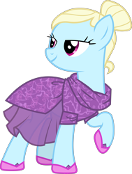 Size: 4480x5931 | Tagged: safe, artist:php178, derpibooru exclusive, mesh scarf, earth pony, pony, g4, rarity takes manehattan, .svg available, absurd resolution, background pony, clothes, dress, female, hoof shoes, inverted mouth, lidded eyes, looking back, mare, model, raised hoof, shoes, simple background, skirt, smiling, solo, svg, translucent, transparent background, vector