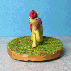 Size: 952x951 | Tagged: safe, artist:malte279, oc, oc:bubble speech, earth pony, pony, animated, craft, irl, polymer clay, rotation, sculpture, solo
