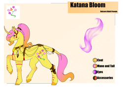 Size: 4961x3508 | Tagged: safe, artist:oneiria-fylakas, oc, oc only, oc:katana bloom, pony, unicorn, female, mare, reference sheet, solo