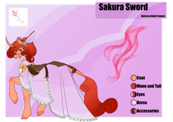 Size: 1920x1358 | Tagged: safe, artist:oneiria-fylakas, oc, oc only, oc:sakura sword, pony, unicorn, clothes, dress, female, mare, reference sheet, solo