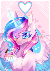 Size: 2760x3920 | Tagged: safe, artist:honeybbear, oc, oc only, alicorn, pony, cupcake, female, food, heart, high res, magic, mare, solo