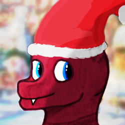 Size: 300x300 | Tagged: safe, artist:alostcarolean, oc, oc only, oc:jägarfalk, pegasus, pony, bust, christmas, fangs, hat, holiday, looking at you, santa hat, solo