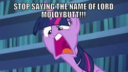Size: 1066x600 | Tagged: safe, edit, edited screencap, editor:twi clown, screencap, twilight sparkle, alicorn, pony, every little thing she does, g4, season 6, angry, caption, female, image macro, lord moldybutt, mare, reference, solo, text, the grim adventures of billy and mandy, this will end in property damage, twilight sparkle (alicorn)