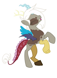 Size: 903x1223 | Tagged: safe, artist:krystalheartbases, artist:vernorexia, discord, draconequus, pegasus, pony, g4, alternate universe, base used, bat wings, eris, fangs, female, horn, leonine tail, mare, multiple horns, ponified, rule 63, show accurate, simple background, solo, spots, tail, transparent background, wings