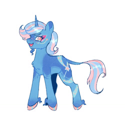 Size: 1280x1280 | Tagged: safe, artist:dawnwhinery, artist:heroditary, trixie, pony, unicorn, g4, alternate universe, eyelashes, facial hair, female, goatee, hooves, horn, leonine tail, looking at you, mare, open mouth, quadrupedal, redesign, simple background, smiling, solo, tail, trans female, trans trixie, transgender, unicorn beard, white background