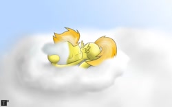 Size: 960x600 | Tagged: artist needed, safe, spitfire, pegasus, pony, g4, cloud, cute, day, happy, lying down, lying on a cloud, on a cloud, sky, sleeping, small wings, solo, wings