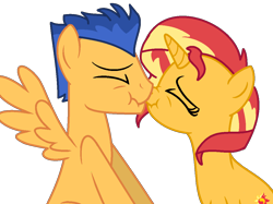 Size: 1114x832 | Tagged: safe, artist:santi0095, flash sentry, sunset shimmer, pony, unicorn, g4, boop, eyes closed, female, male, mare, noseboop, scrunchy face, ship:flashimmer, shipping, show accurate, simple background, stallion, straight, transparent background