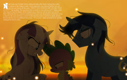 Size: 1280x810 | Tagged: safe, artist:bearmation, night light, spike, twilight velvet, dragon, pony, unicorn, g4, angry, crying, female, frown, gritted teeth, male, mare, messy mane, scar, scolding, stallion, story included, tears of anger, trio